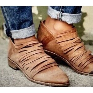 FREE PEOPLE Brown Lost Valley Strap Ankle Booties Women Boots Shoes Zip 37/US 7